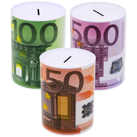 Metalowa Skarbonka Puszka Banknot 50, 100, 500 Euro 16,5 x 12cm