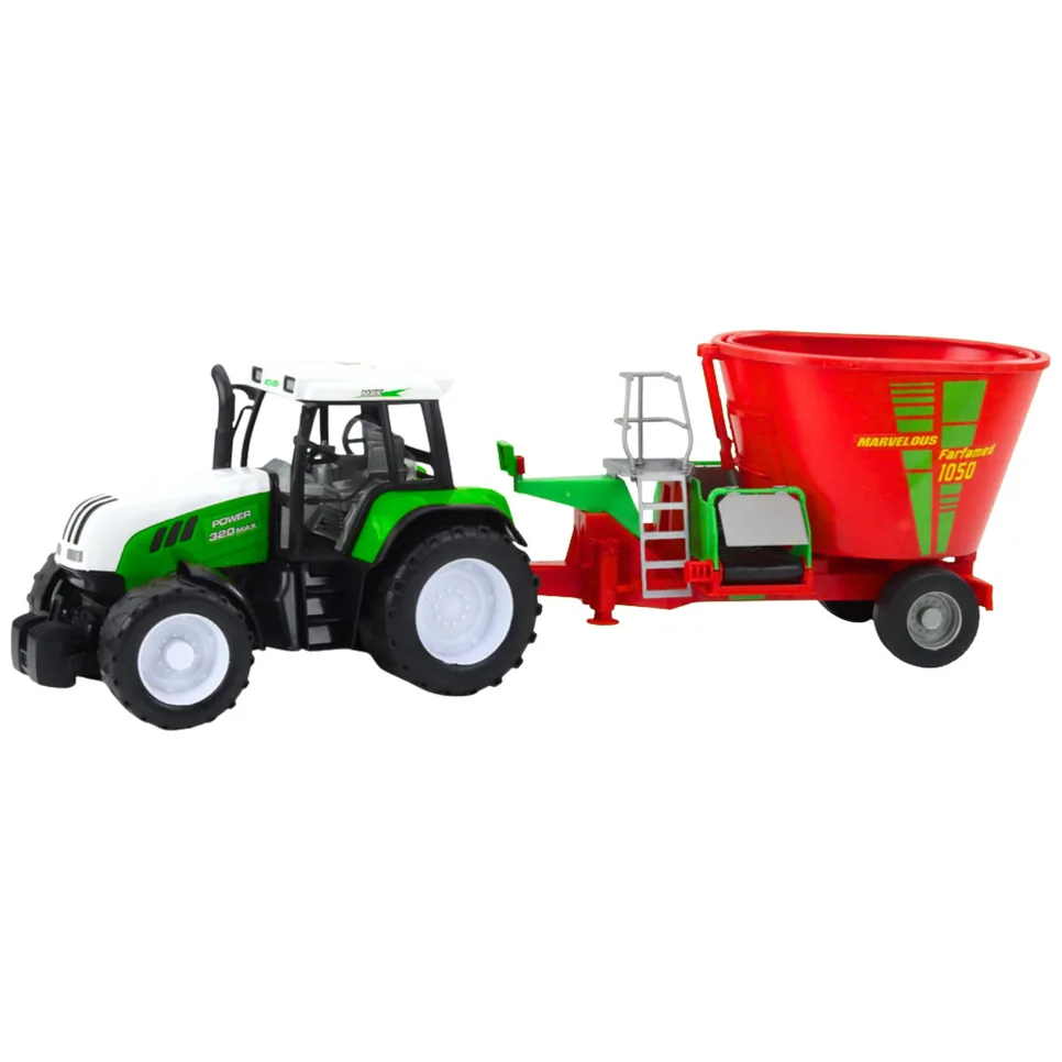 Traktor Rolniczy Farmerski Z Przyczepą Mieszalnik Paszy Zielony 50cm - obrazek 2
