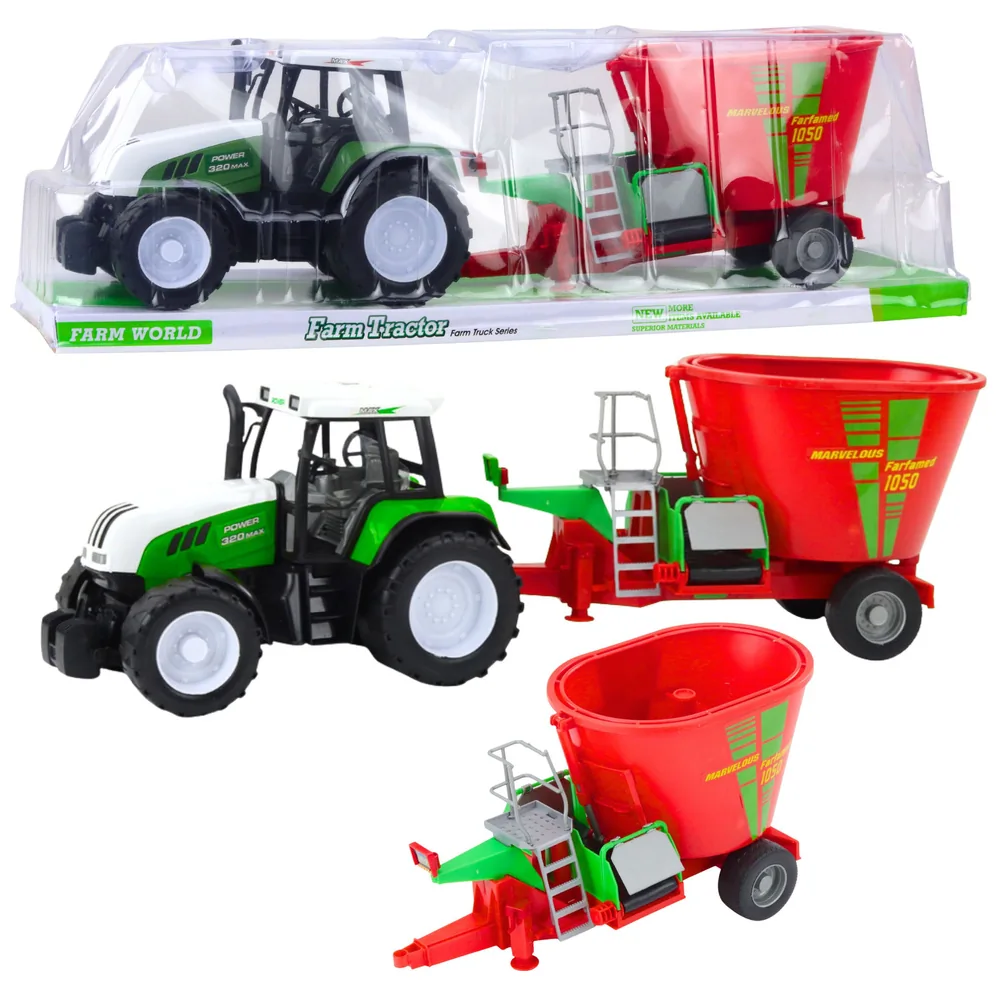 Traktor Rolniczy Farmerski Z Przyczepą Mieszalnik Paszy Zielony 50cm