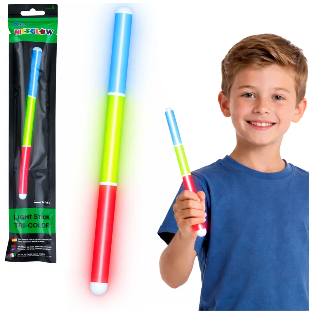 Pałka Trzykolorowa Fluorescencyjna Świeciąca W Ciemności Neon Stick 31,5 cm