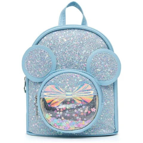 Plecak Dziecięcy Z Cekinami Myszka Uszy Niebieski 22cm 3L