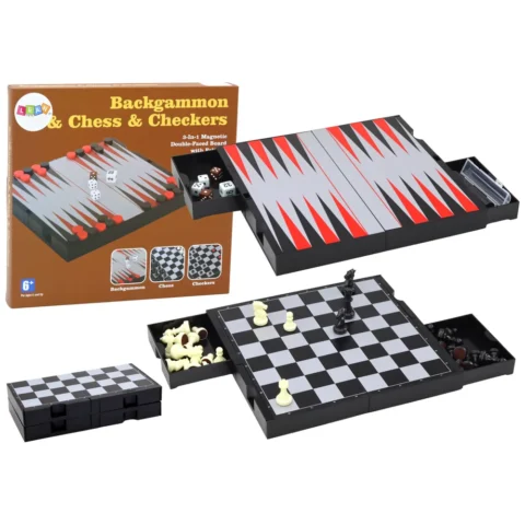 Zestaw Gier 3w1 Plansza Magnetyczna Szachy Warcaby Backgammon