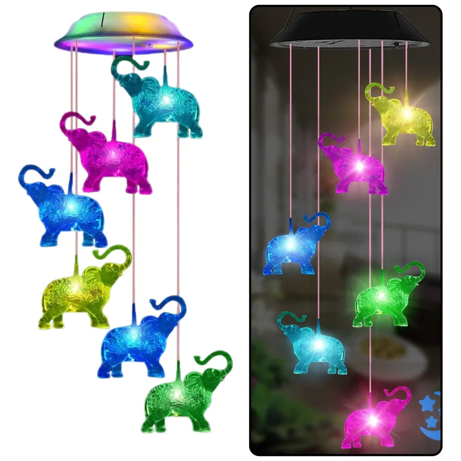 Lampki Solarne Ogrodowe LED Dzwonki Słoniki Kolorowe 70cm - obrazek 3