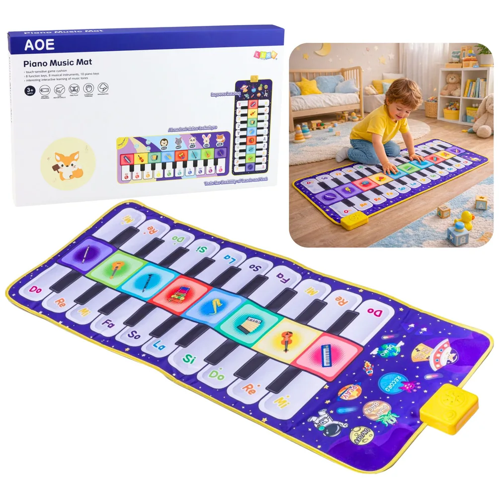 Muzyczna Mata Edukacyjna Taneczna Interaktywna Pianinko Kosmos 120 x 48 cm