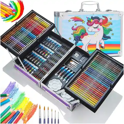 ZESTAW ARTYSTYCZNY DO RYSOWANIA MALOWANIA FARBY DLA DZIECKA WALIZKA 145 EL.