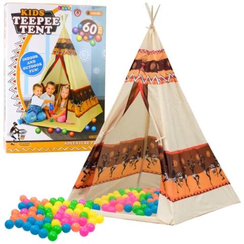 Namiot Tipi Indiański Baza Dla Dzieci + 60 Piłek 155 cm