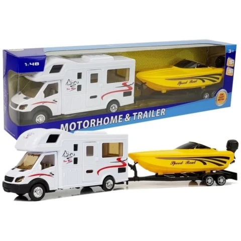 Camper z  Żółtą Motorówką i Napędem Frykcyjnym 1:48
