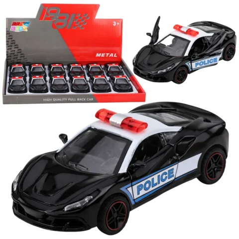 Autko Sportowe Policyjne Samochód Z Napędem Metalowy Pull-Back Czarny 1:43