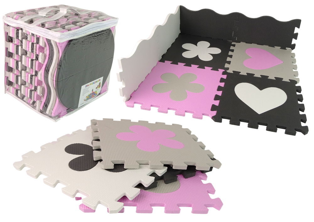 Mata Edukacyjna Piankowa EVA Puzzle Dla Niemowląt Szaro-Różowe 25 el.