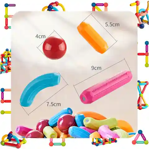 KLOCKI MAGNETYCZNE Konstrukcyjne 128el Patyczki Sticks Edukacyjne + Kuferek Materiał: plastik