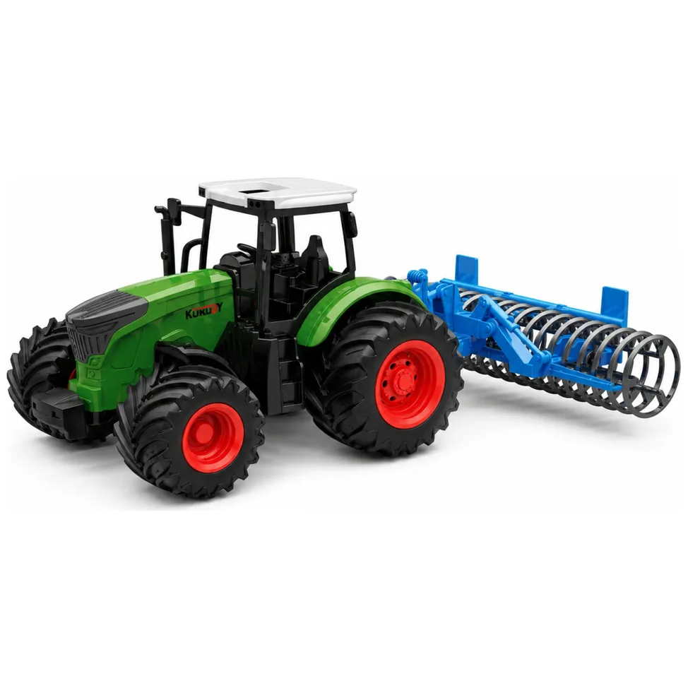 Traktor Rolniczy Farmerski Gospodarski z Wałem Uprawowym Zielony 1:24 - obrazek 2