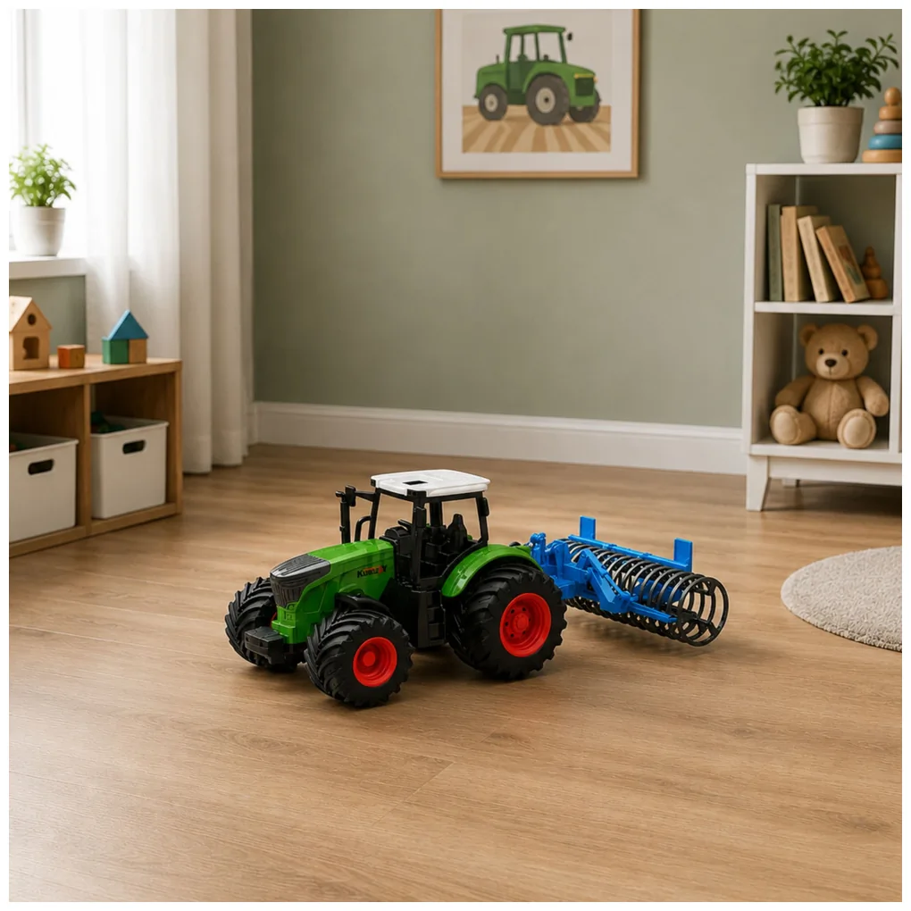 Traktor Rolniczy Farmerski Gospodarski z Wałem Uprawowym Zielony 1:24 - obrazek 4