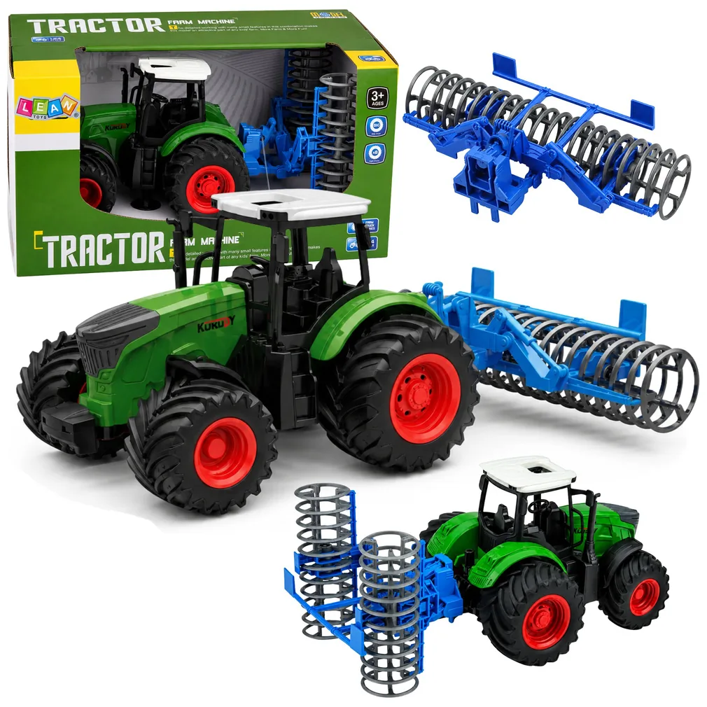 Traktor Rolniczy Farmerski Gospodarski z Wałem Uprawowym Zielony 1:24