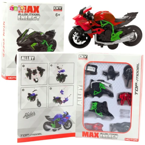 Motocykl Do Składania Skręcania Metal 1:14 DIY Zielono-Czerwony