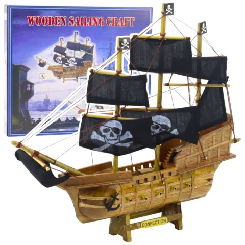 Model Kolekcjonerski Dekoracyjny Statek Żaglowiec Piracki Czarny 33x29cm