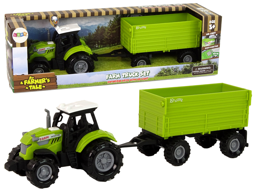 Traktor Rolniczy z Przyczepą Światłą Dźwięki Zielony