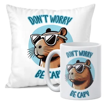 Zestaw Kubek + Poduszka 38x38 cm Kapibara Don't Worry Be Capy
