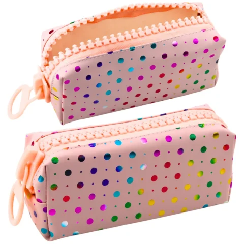Piórnik Szkolny Organizer W Kolorowe Kropki Duży Suwak Różowy 21x8cm