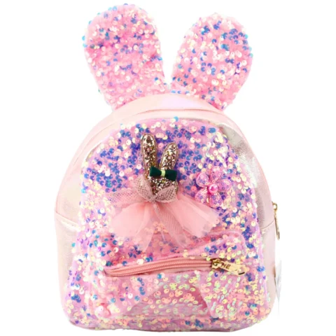 Plecak Dziecięcy Cekiny Uszy Królika Jasnoróżowy 22cm 4.4L