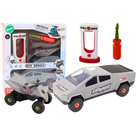 Zestaw Nowoczesne Auto z Quadem Do Rozkręcania DIY Szary