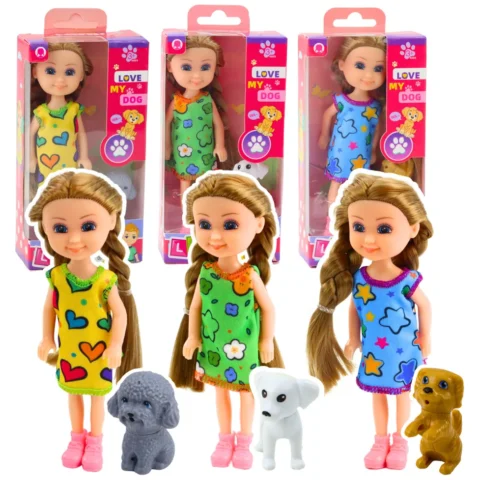 Zestaw Mini Laleczka W Sukience Z Pieskiem 14,5cm Mix