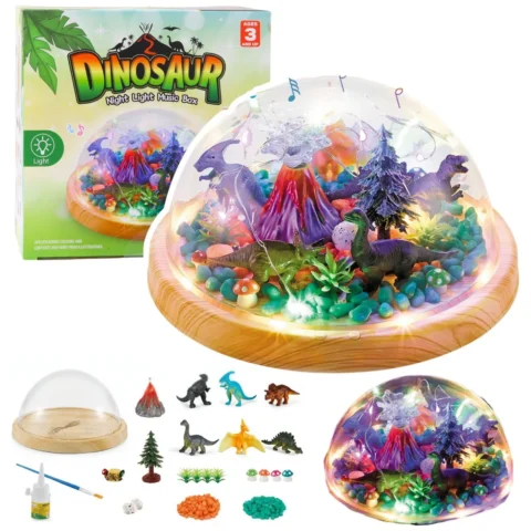 Zestaw Kreatywny Terrarium z Dinozaurami Lampka Nocna Kopuła Dźwięki DIY