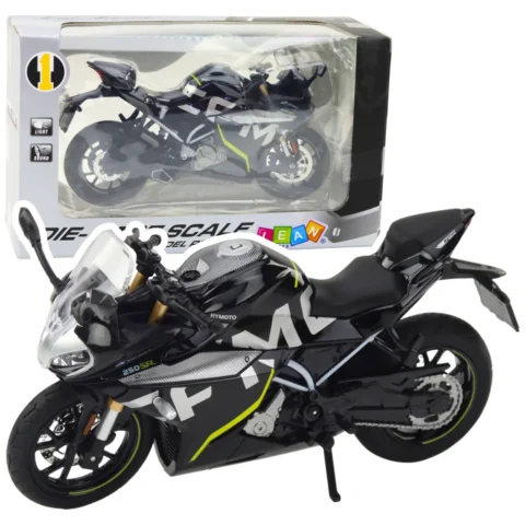Motocykl Sportowy Metalowy Światła Dźwięki Czarny 250 SR 1:12
