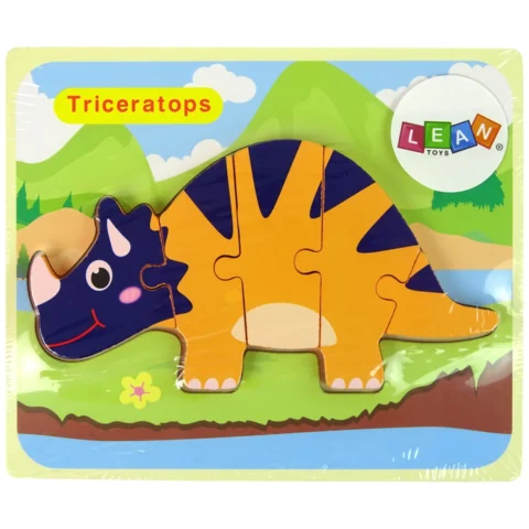 Drewniane Puzzle Dinozaury Triceratops Ankylosaurus Pomarańczowy