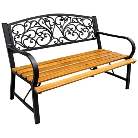 Ławka Ogrodowa Park Taras Ogród Metalowe Oparcie Drewniana Zdobiona 118 cm