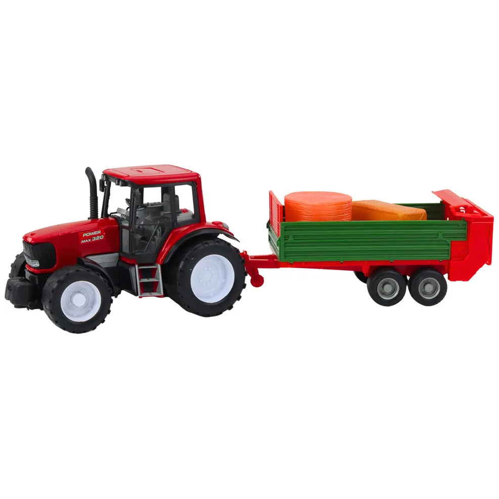 Traktor Rolniczy Farmerski Z Zieloną Przyczepą i Sianem Czerwony 62cm - obrazek 2