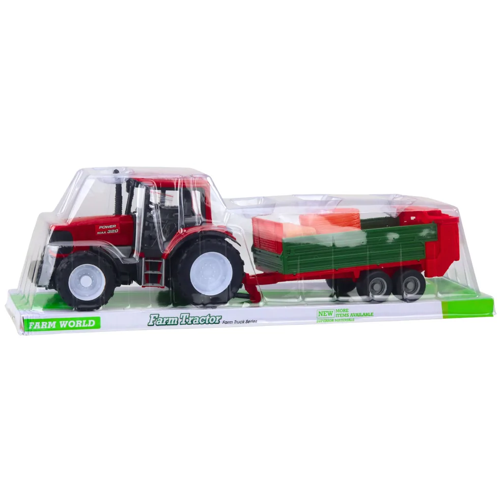 Traktor Rolniczy Farmerski Z Zieloną Przyczepą i Sianem Czerwony 62cm - obrazek 5