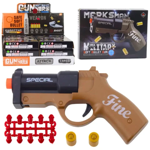Mini Pistolet Broń Na Naboje I Łuski Czarno-Brązowy 13,5 cm