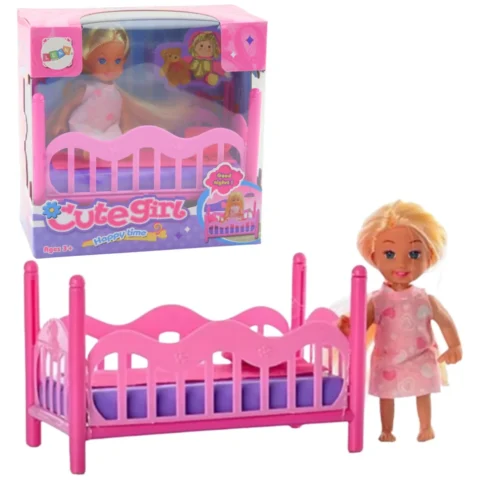 Zestaw Mini Laleczka W Piżamie Łóżeczko Różowe