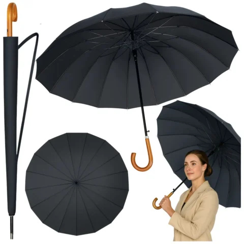 Duży Parasol Automatyczny Pokrowiec Na Ramię 24-Żeberkowy Czarny 115 cm