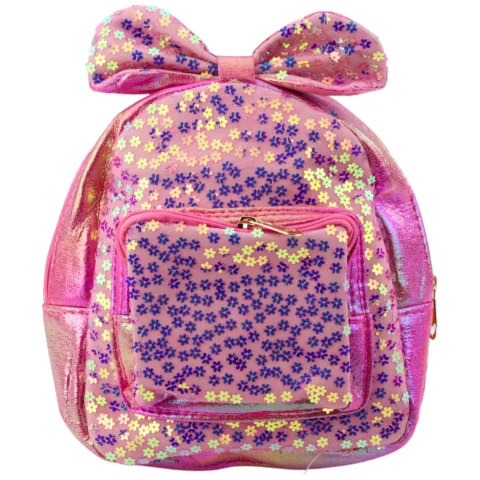 Plecak Dziecięcy Z Cekinami W Kwiatki Kokarda Różowy 22cm 2,8L