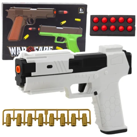 Pistolet Zabawkowy Naboje Piankowe Amunicja Łuski Biały