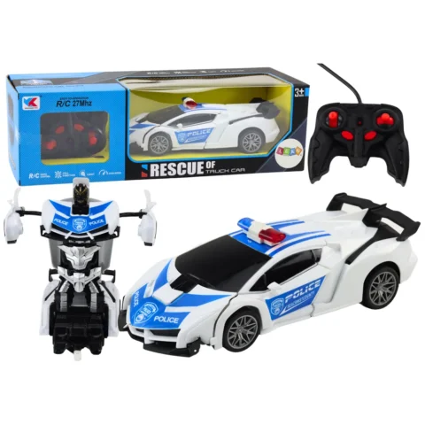 Samochód R/C Policyjny 2w1 Auto Robot Dźwięki Światła