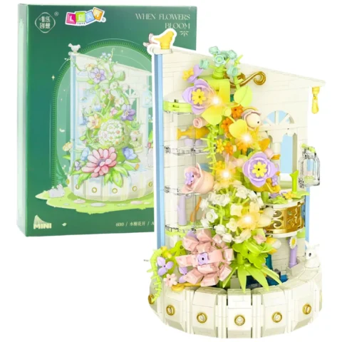 Klocki Konstrukcyjne Kompozycja Kwiatowa Z Wieżą Światła LED 632 el.
