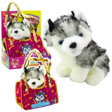 Piesek Husky W Torebce Pluszowy Maskotka Przytulanka Biało Szary