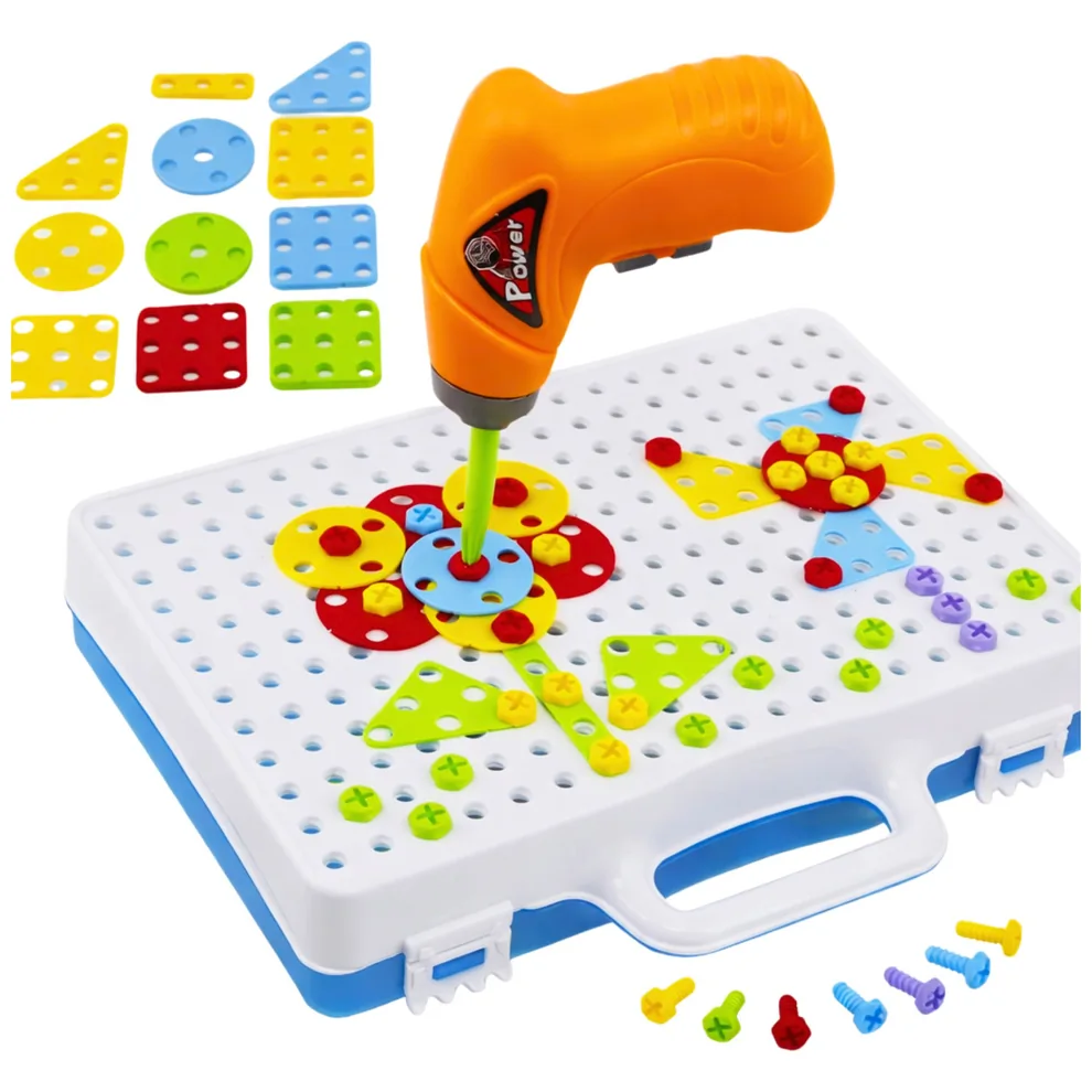Zestaw Puzzle Klocki Edukacyjne z Wkrętarką Dla Dzieci Walizka 151 el. - obrazek 2