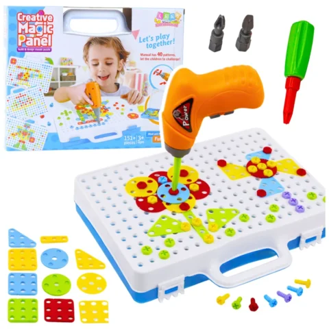 Zestaw Puzzle Klocki Edukacyjne z Wkrętarką Dla Dzieci Walizka 151 el.