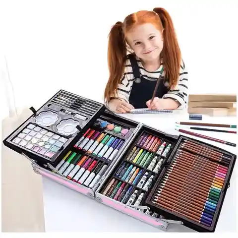 ZESTAW ARTYSTYCZNY DO RYSOWANIA MALOWANIA FARBY DLA DZIECKA WALIZKA 145 EL.