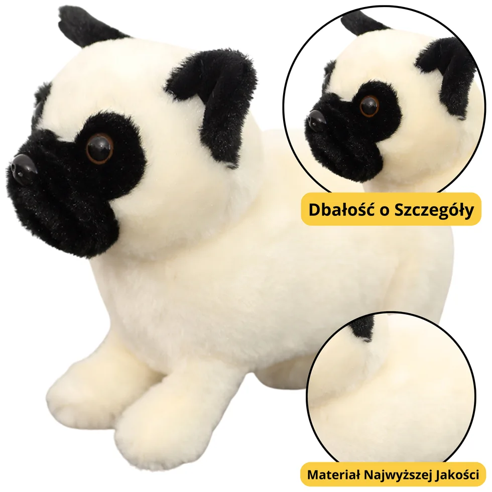 Pluszowa Maskotka Przytulanka Pies Mops Biały 19cm