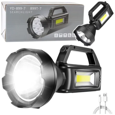 Latarka Turystyczna Robocza Reflektor LED 4 Tryby Powerbank