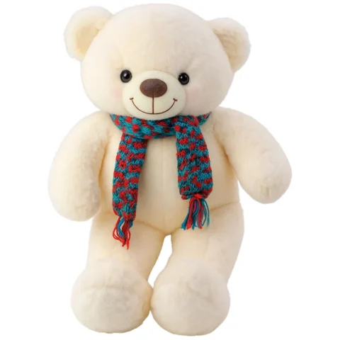 Pluszowa Maskotka Przytulanka Miś Kolorowy Szalik Wełniany Biały 55cm