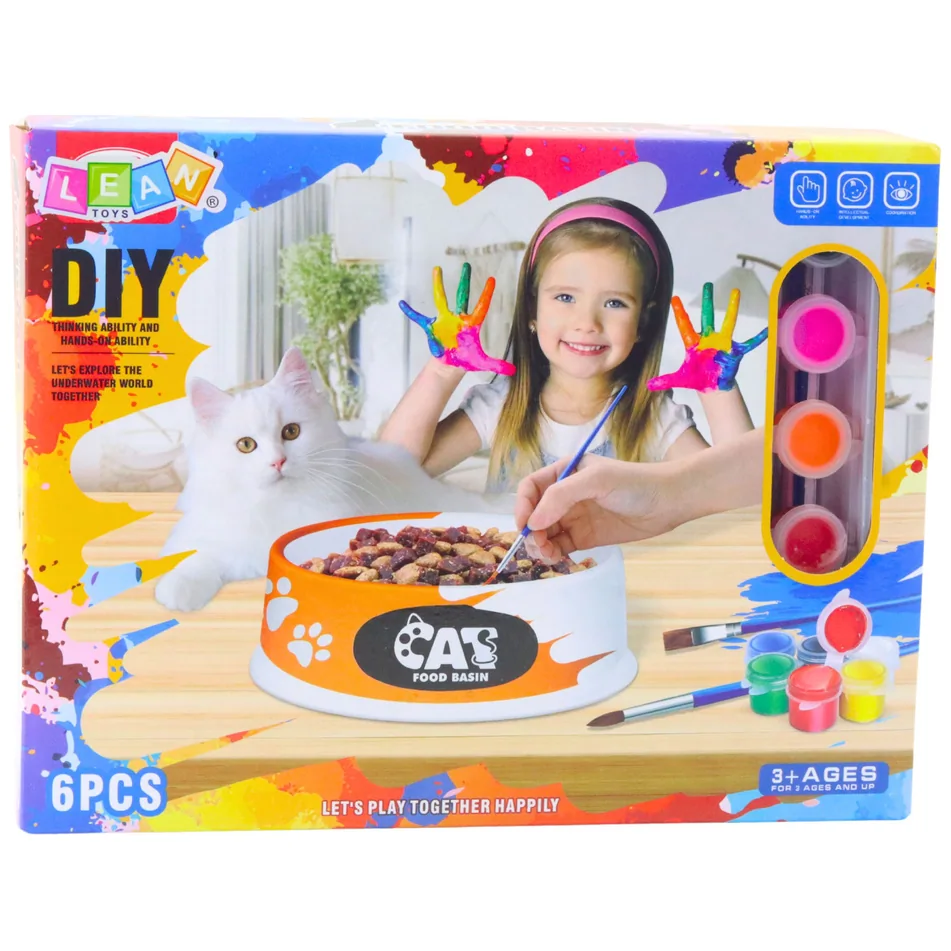 Zestaw Kreatywny Miska Dla Kota Do Malowania Farbki Pędzelki DIY 6 el. - obrazek 5