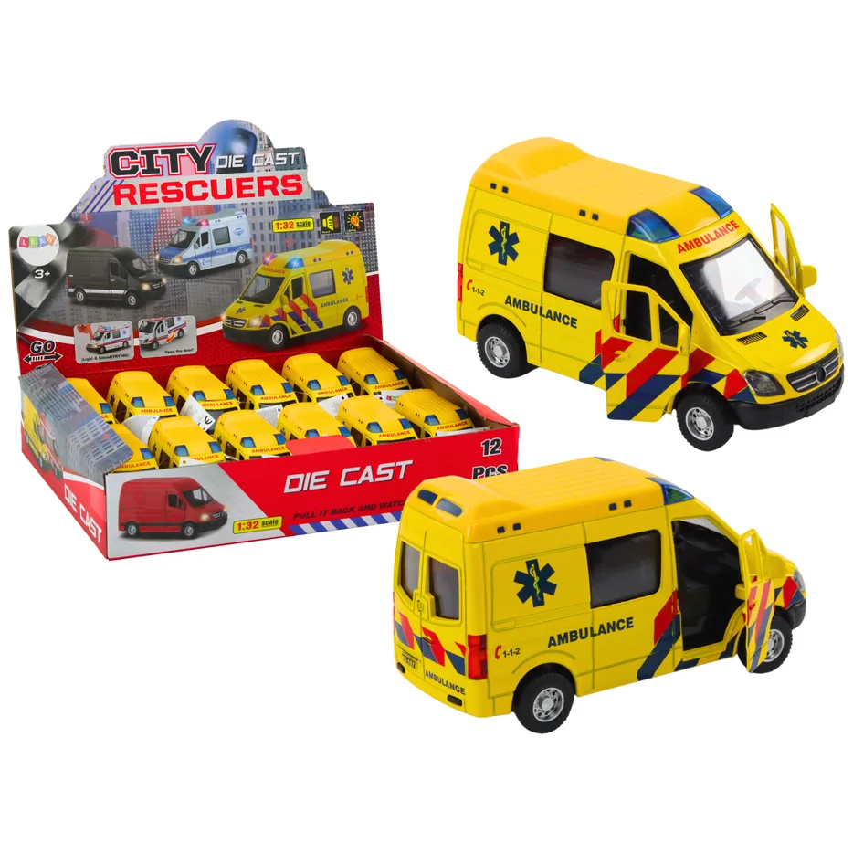 Ambulans Karetka 1:32 Otwierane Drzwi Światła Dźwięki Napęd Żółt