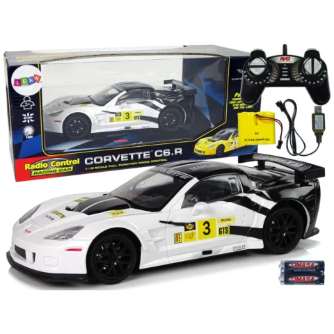 Auto Sportowe Wyścigowe R/C 1:18 Corvette C6.R Biały 2.4 G Światła
