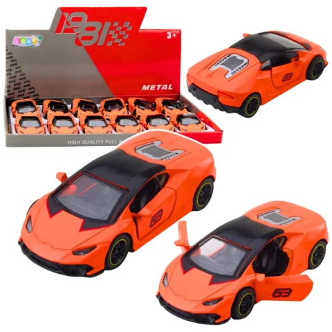 Samochód Sportowy Napęd Pull Back Metalowy Pomarańczowy 1:43