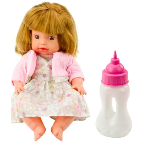 Lalka Bobas Z Butelką Do Karmienia Sukienka Pudrowy Róż Dźwięki 30cm